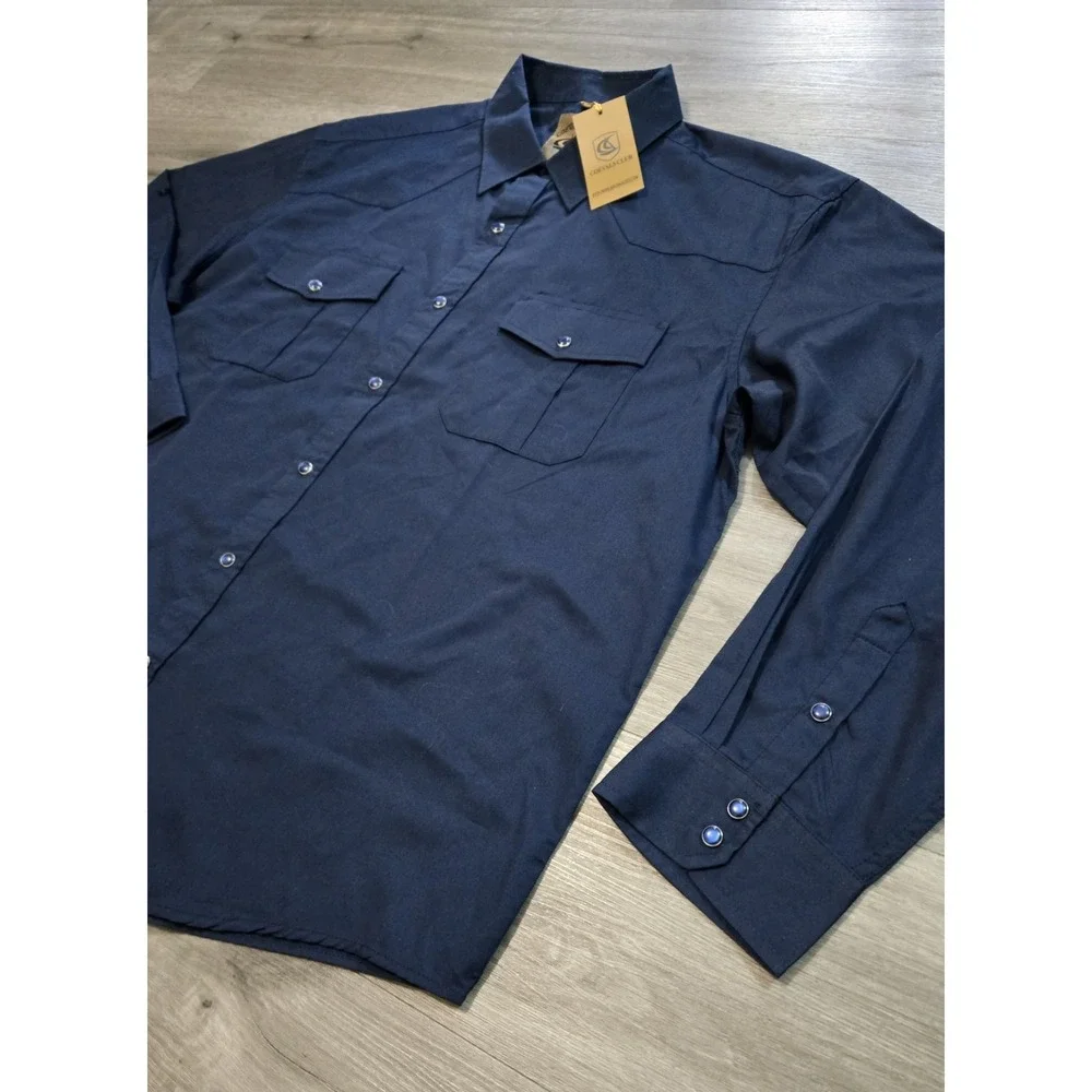 Coevals Club Pearl Snap Shirt Men 2XL Navy Blue L/S Roll Tab Sleeve Western NWT
